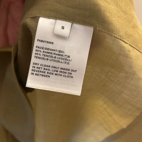 Lafayette 148 New York Ramie Tencel Button Down Shirt Olive Green Roll Tab Small - Picture 4 of 5